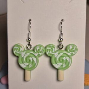 Cute Kawaii Disney Mickey Mouse Candy Shaped Earrings - Green & White